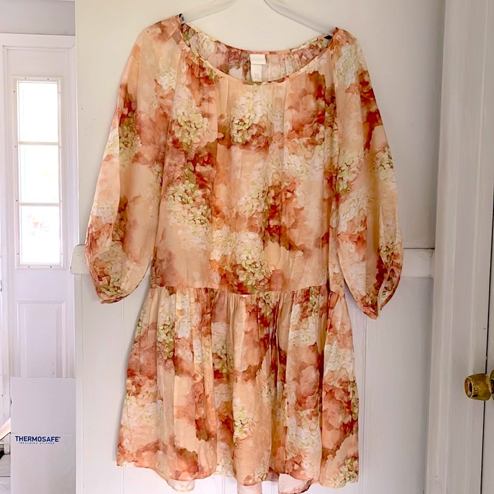 NWT H&M patterned peach green floral shift dress